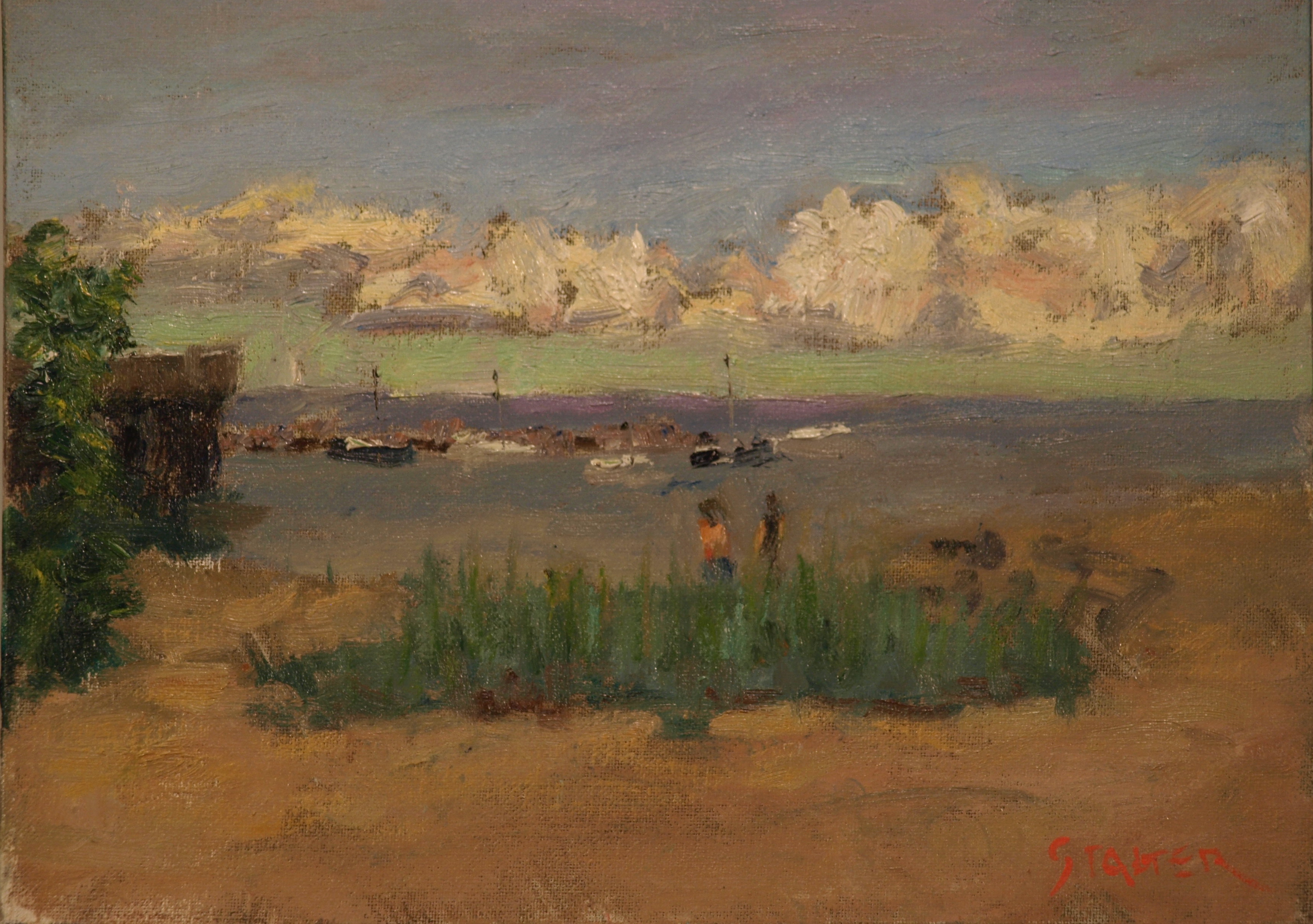 Boats off Provincetown Beach, Oil on Canvas on Panel, 9 x 12 inches, by Richard Stalter, $225