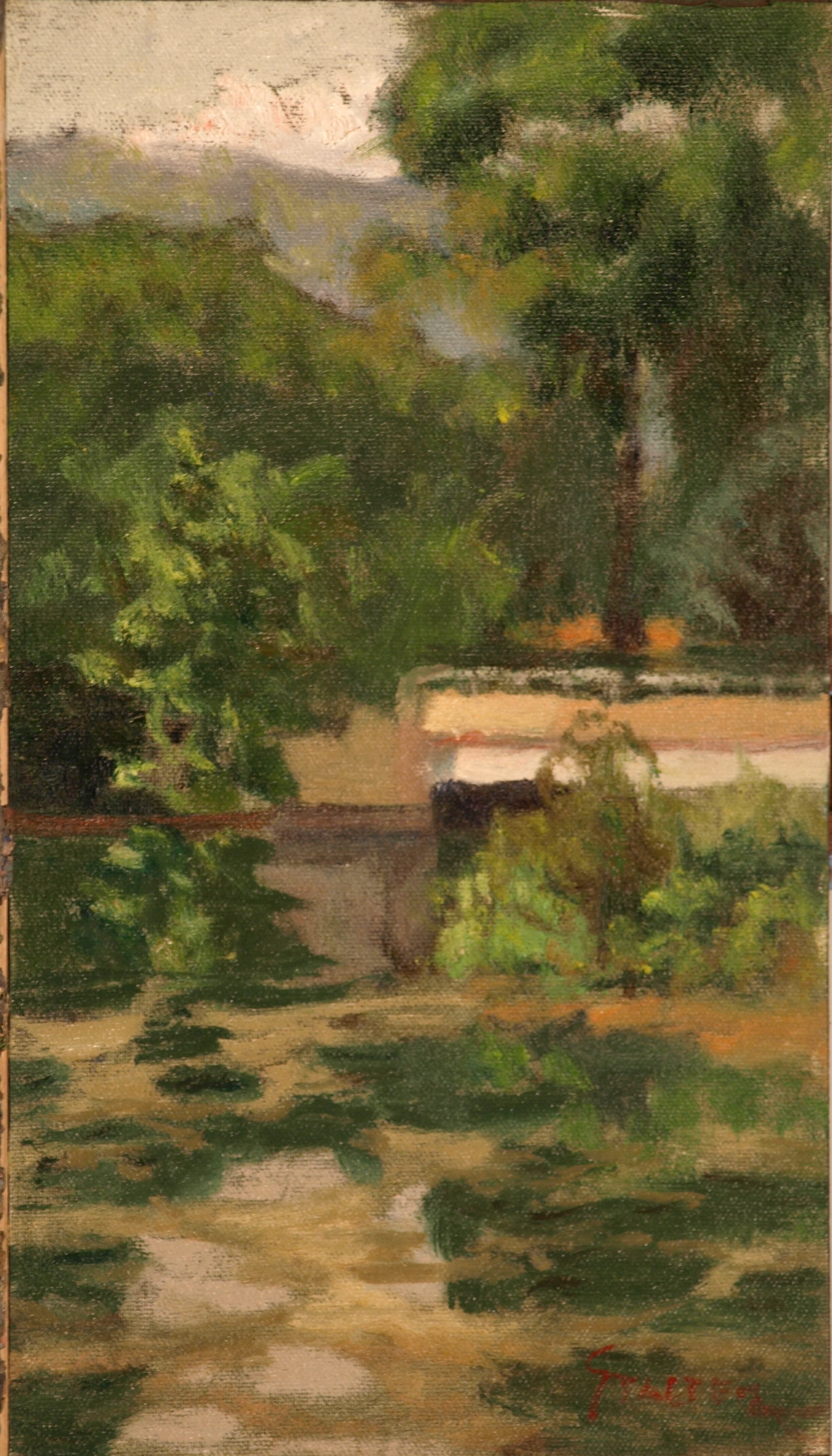 Bridge at Bull's Bridge Canal, Oil on Canvas on Panel, 14 x 8 Inches, by Richard Stalter, $225