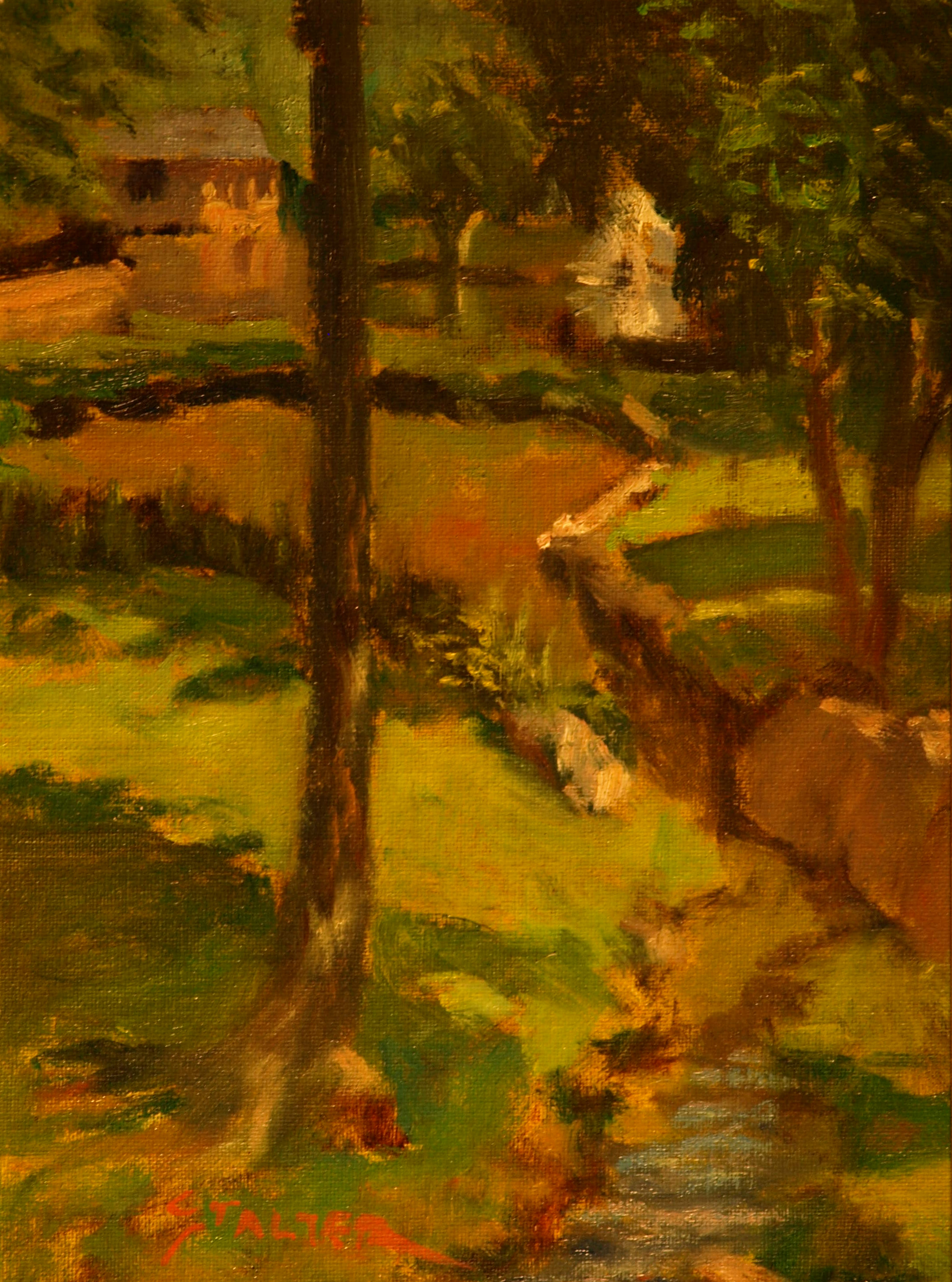 Fountain at Tilley Pond, Oil on Canvas on Panel, 12 x 9 Inches, by Richard Stalter, $225