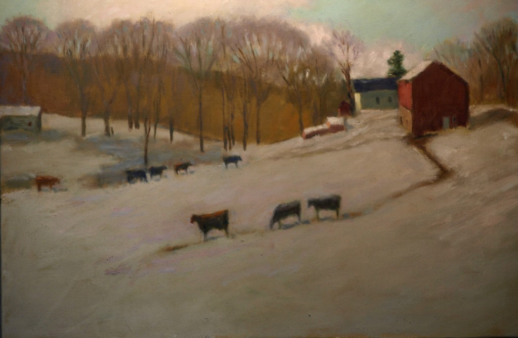 Hipp Farm -- Snowbound, Oil on Canvas, 24 x 36 Inches, by Richard Stalter, $1200
