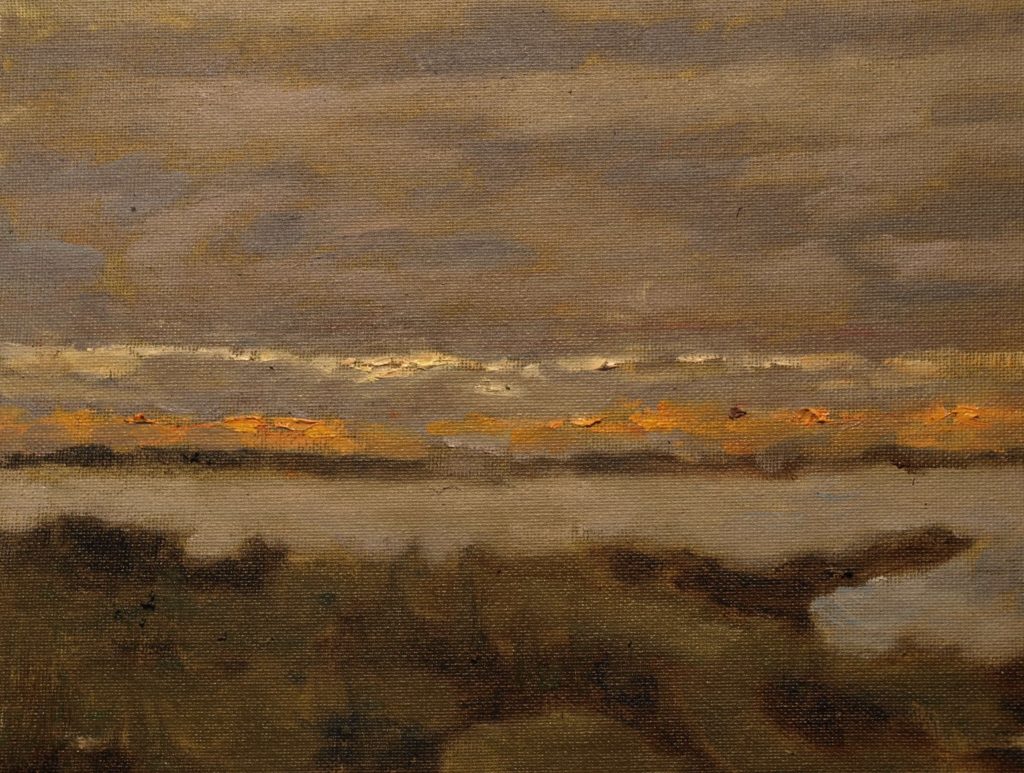 Last Light Stonington, Oil on Canvas on Panel, 9 x 12 Inches, by Richard Stalter, $225