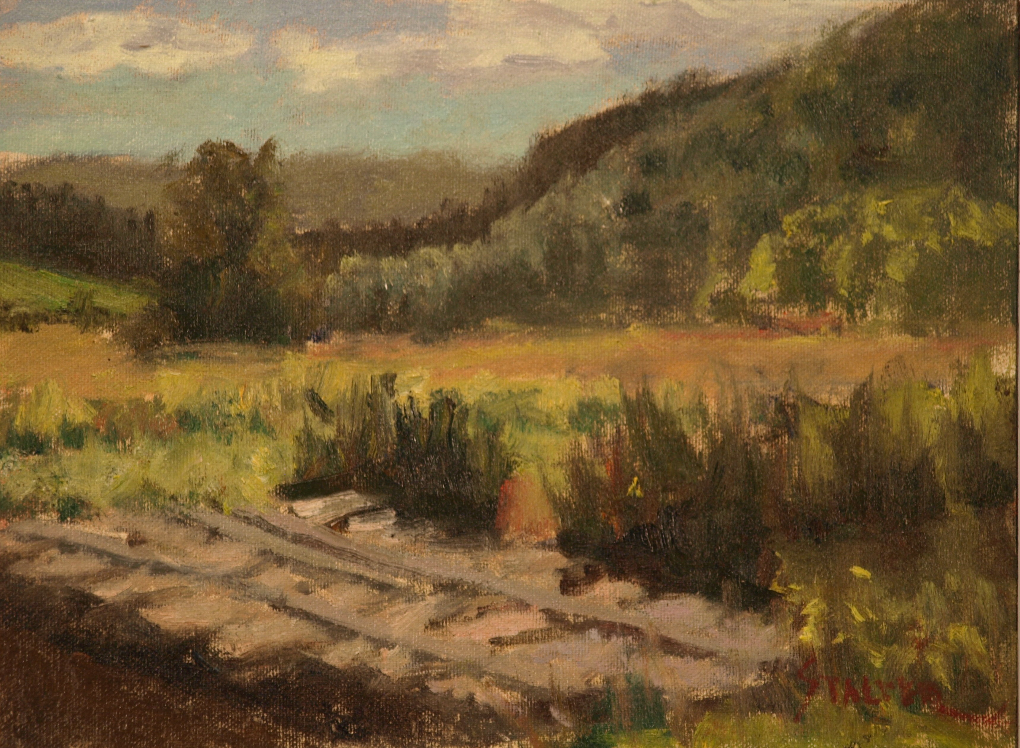 Pasture Bridge, Oil on Canvas on Panel, 9 x 12 Inches, by Richard Stalter, $225