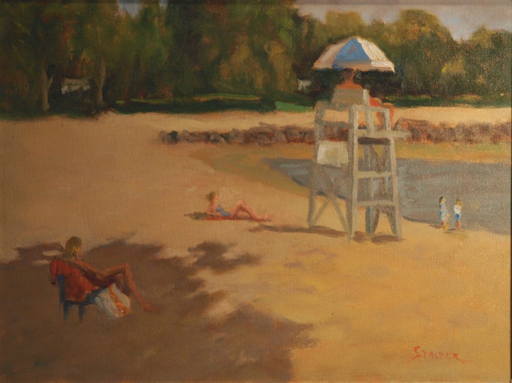 Pear Tree Beach Lifeguard, Oil on Canvas, 18 x 24 Inches, by Richard Stalter, $650