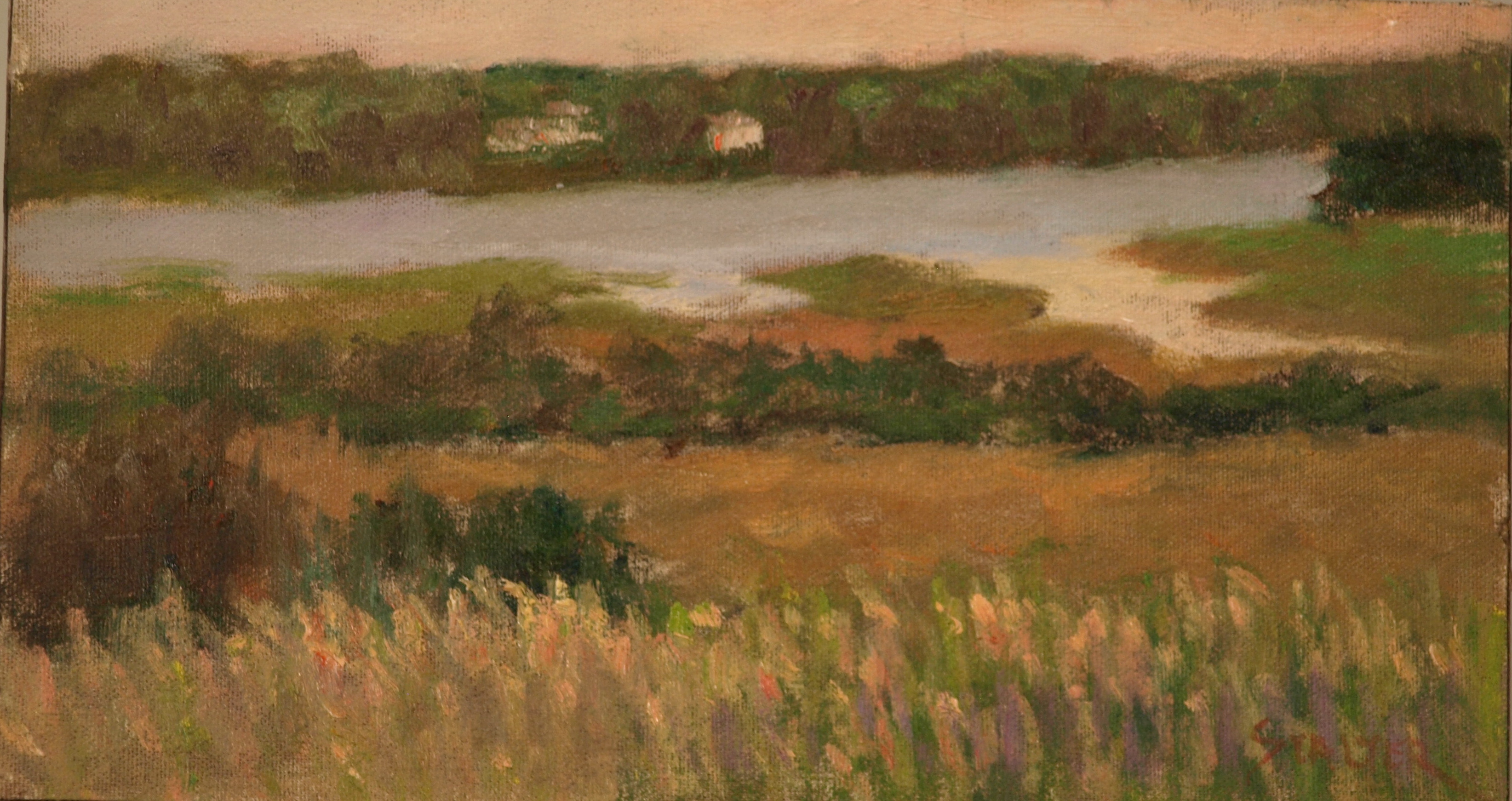 River from Fort Hill, Oil on Canvas on Panel, 8 x 14 Inches, by Richard Stalter, $225