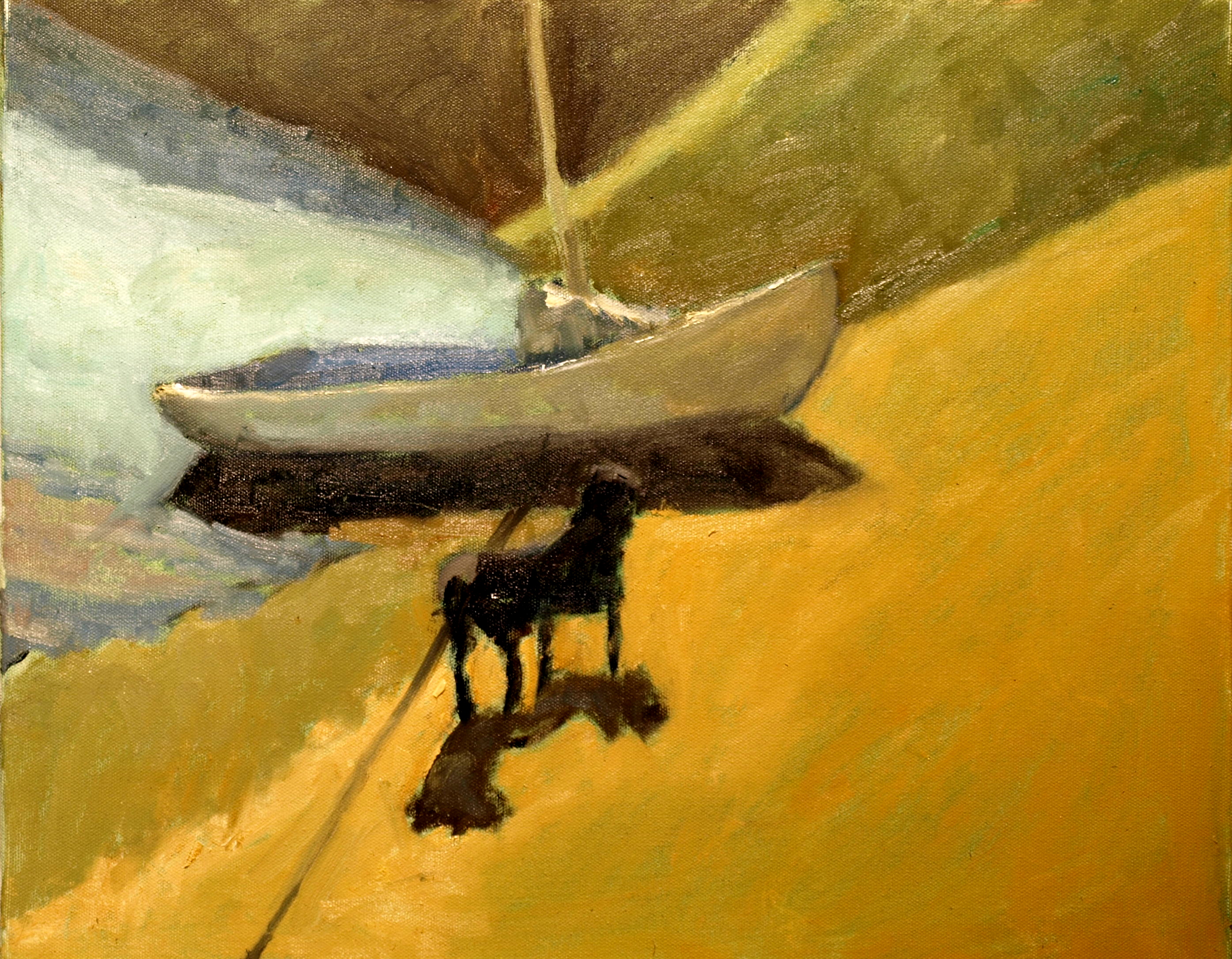 Sailboat and Dog, Oil on Canvas, 16 x 20 Inches, by Richard Stalter, $450