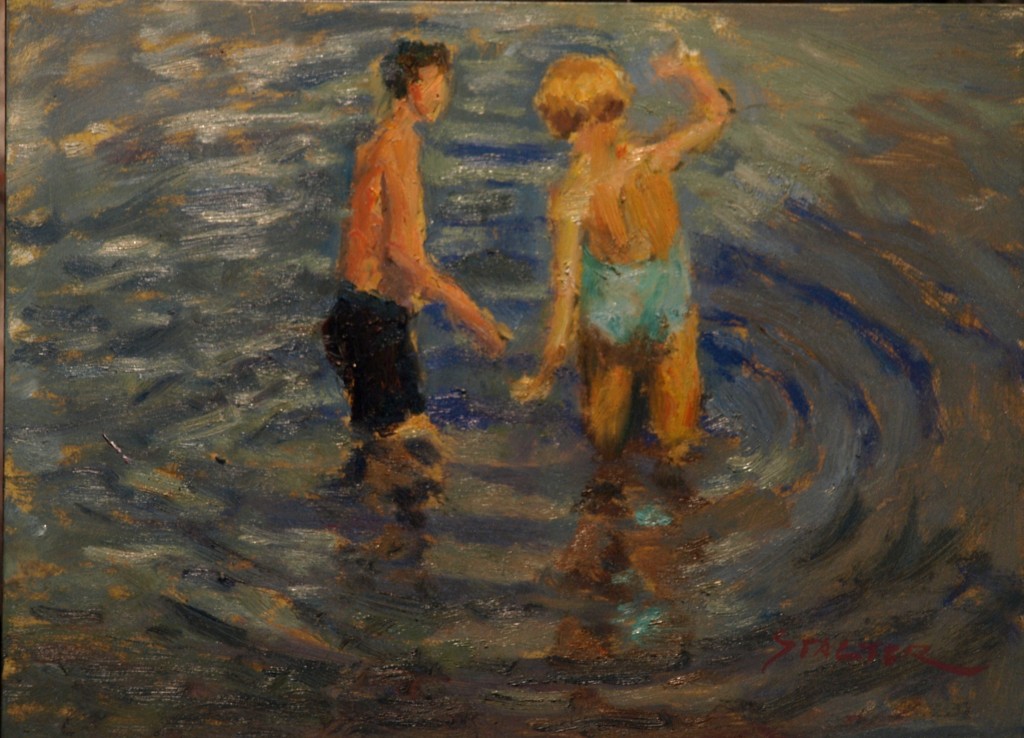Swimmers, Oil on Canvas on Panel, 9 x 12 Inches, by Richard Stalter, $225