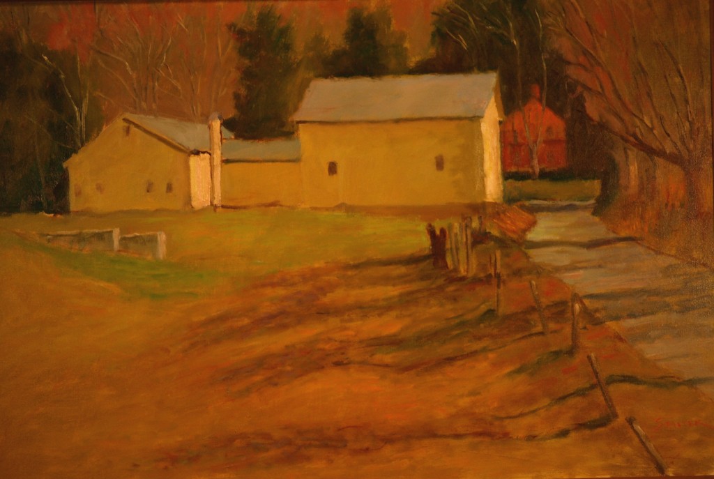 Yellow Barns - Spring, Oil on Canvas, 24 x 36 Inches, by Richard Stalter, $1200
