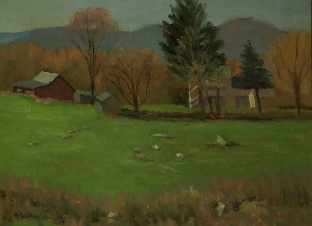 South Kent Farm in Spring, Oil on Canvas, 18 x 24 Inches, by Richard Stalter, $475