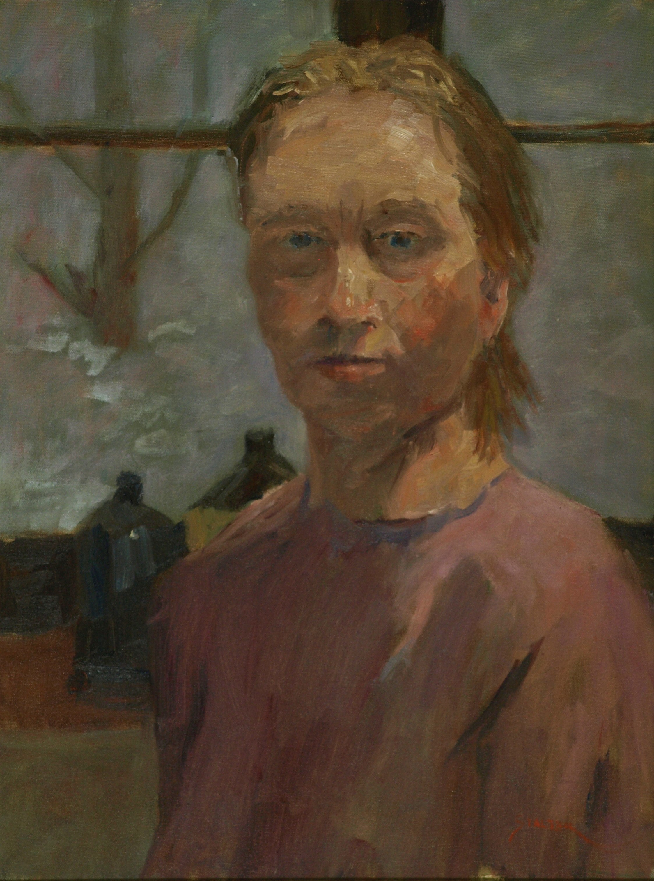 Sue in the Studio, Oil on Canvas, 24 x 18 Inches, by Richard Stalter, $475
